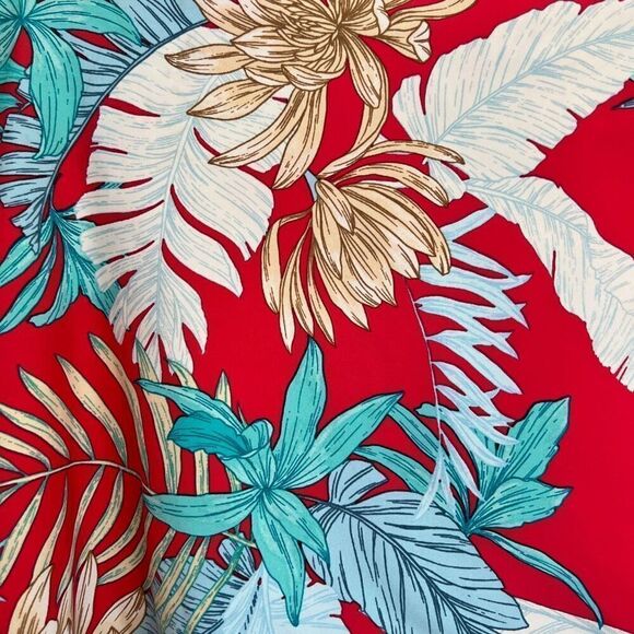 Jantzen Swimsuit Coverup Skirt Tropical Florals Deep Pink Red and Aqua Size 14 - Picture 5 of 9